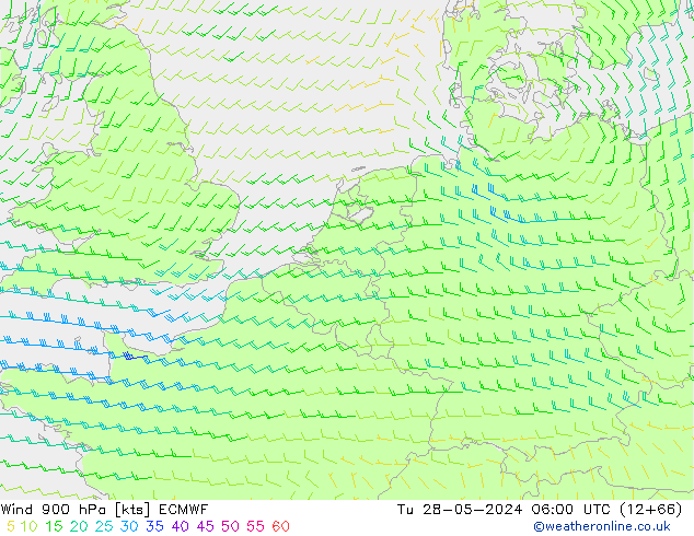 Wind 900 hPa ECMWF Di 28.05.2024 06 UTC