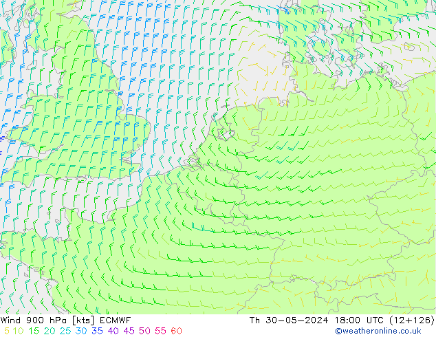 Wind 900 hPa ECMWF do 30.05.2024 18 UTC