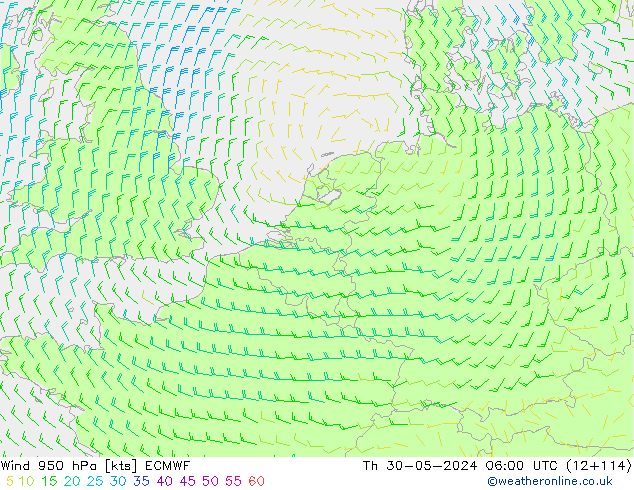 Vent 950 hPa ECMWF jeu 30.05.2024 06 UTC