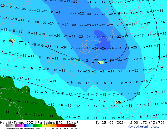 Z500/Rain (+SLP)/Z850 ECMWF mar 28.05.2024 12 UTC