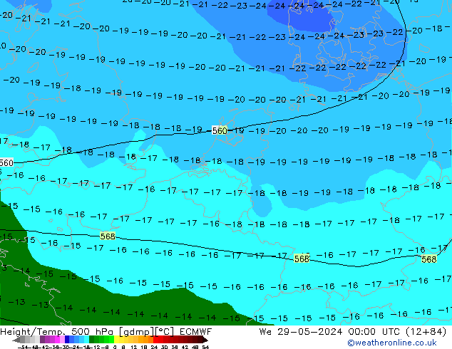 Hoogte/Temp. 500 hPa ECMWF wo 29.05.2024 00 UTC