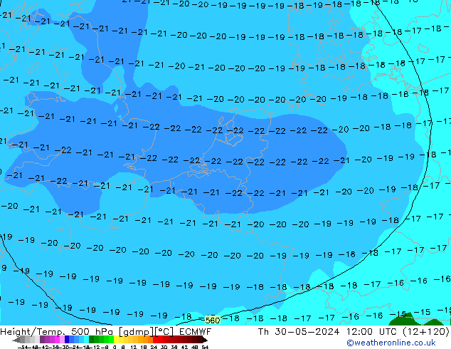 Z500/Rain (+SLP)/Z850 ECMWF Th 30.05.2024 12 UTC