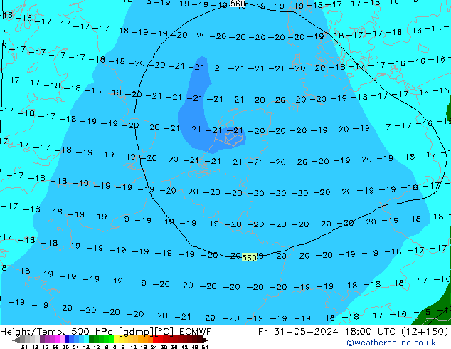 Height/Temp. 500 гПа ECMWF пт 31.05.2024 18 UTC