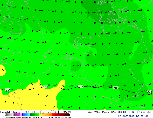 Yükseklik/Sıc. 700 hPa ECMWF Çar 29.05.2024 00 UTC