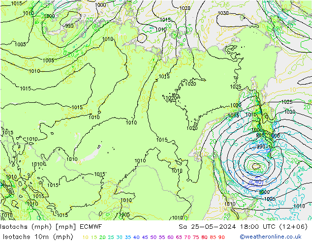 Isotachs (mph) ECMWF Sa 25.05.2024 18 UTC