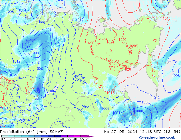 Z500/Rain (+SLP)/Z850 ECMWF Mo 27.05.2024 18 UTC