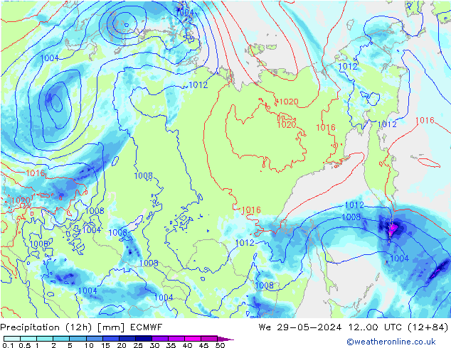 Precipitation (12h) ECMWF We 29.05.2024 00 UTC