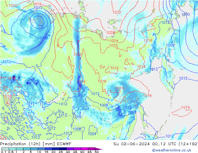 Precipitação (12h) ECMWF Dom 02.06.2024 12 UTC