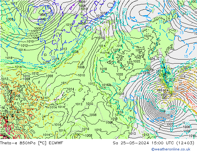 Theta-e 850hPa ECMWF Sa 25.05.2024 15 UTC