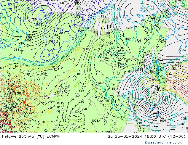 Theta-e 850hPa ECMWF Sa 25.05.2024 18 UTC