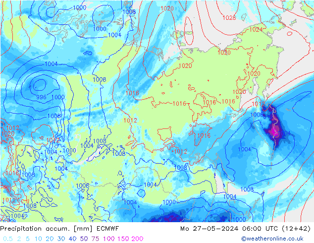 Precipitation accum. ECMWF Mo 27.05.2024 06 UTC