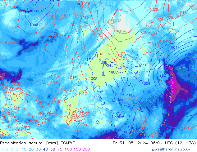 Precipitation accum. ECMWF пт 31.05.2024 06 UTC