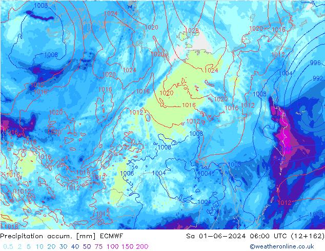 Precipitation accum. ECMWF sab 01.06.2024 06 UTC