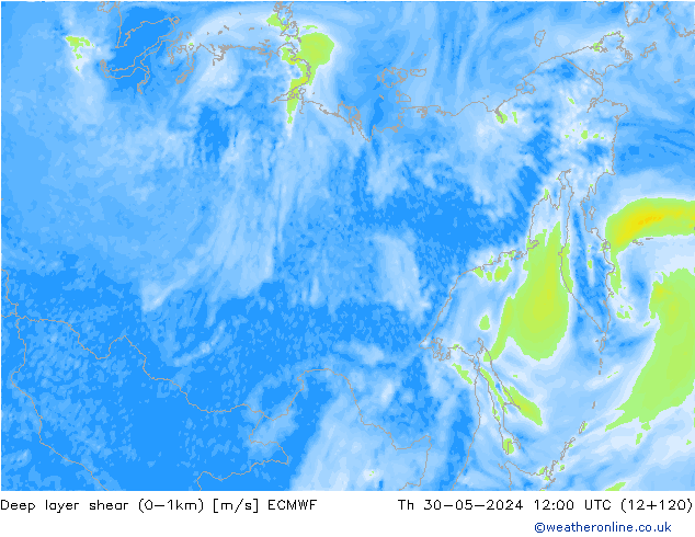 Deep layer shear (0-1km) ECMWF jeu 30.05.2024 12 UTC