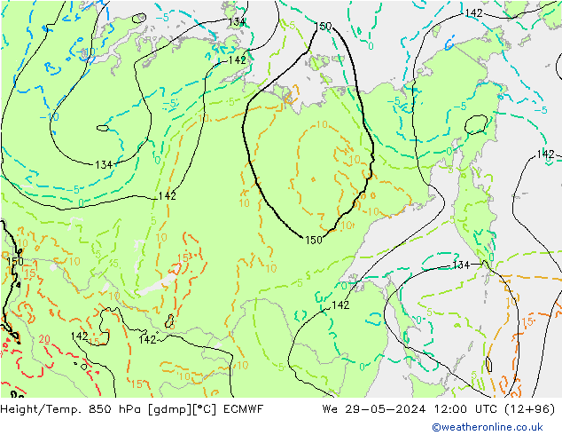 Z500/Yağmur (+YB)/Z850 ECMWF Çar 29.05.2024 12 UTC