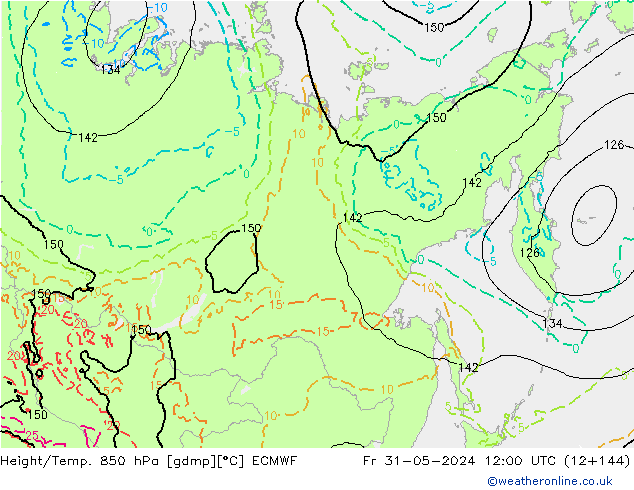 Height/Temp. 850 гПа ECMWF пт 31.05.2024 12 UTC