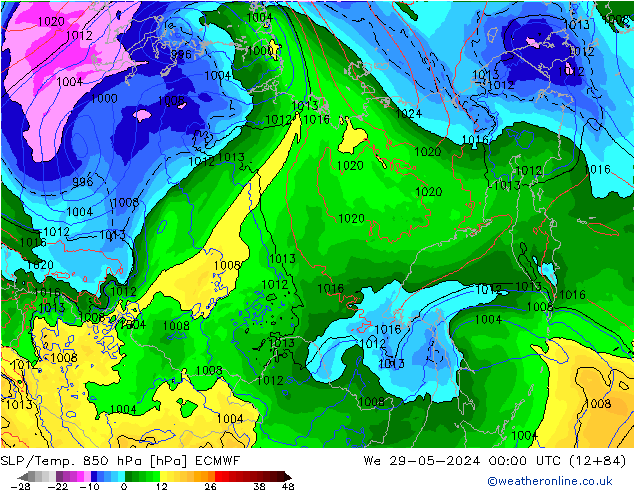 SLP/Temp. 850 hPa ECMWF mer 29.05.2024 00 UTC