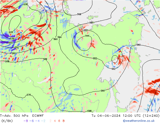 T-Adv. 500 hPa ECMWF mar 04.06.2024 12 UTC