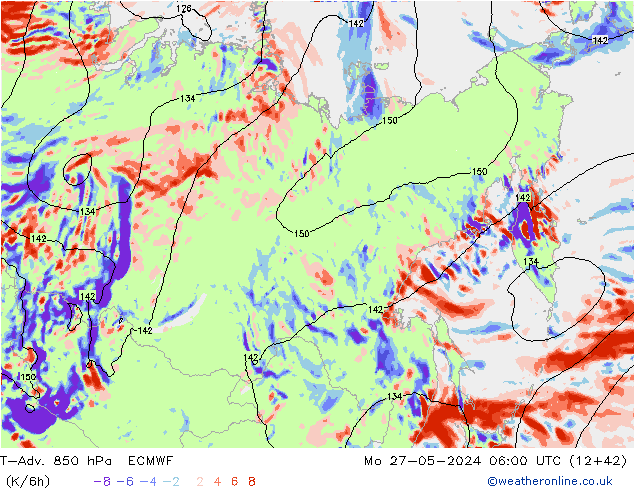 T-Adv. 850 hPa ECMWF Mo 27.05.2024 06 UTC