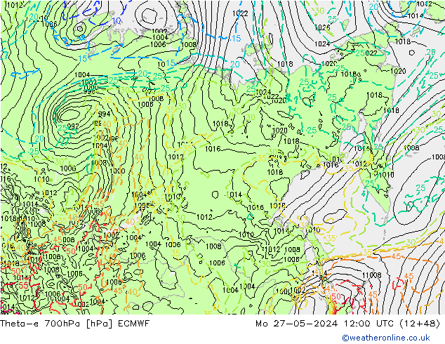 Theta-e 700hPa ECMWF Mo 27.05.2024 12 UTC