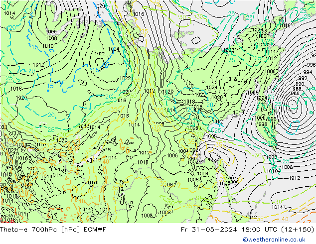 Theta-e 700hPa ECMWF pt. 31.05.2024 18 UTC