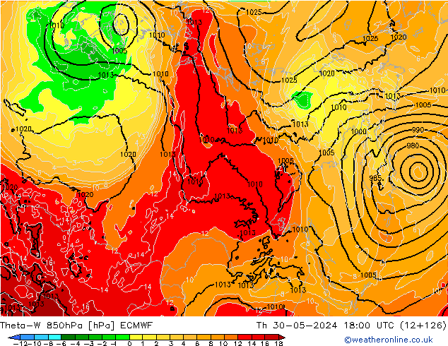 Theta-W 850hPa ECMWF gio 30.05.2024 18 UTC