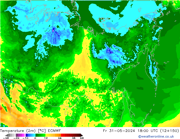 mapa temperatury (2m) ECMWF pt. 31.05.2024 18 UTC