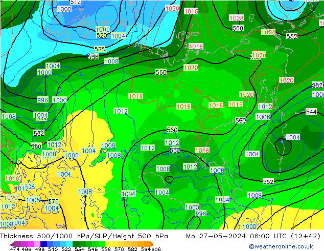 Thck 500-1000hPa ECMWF Mo 27.05.2024 06 UTC