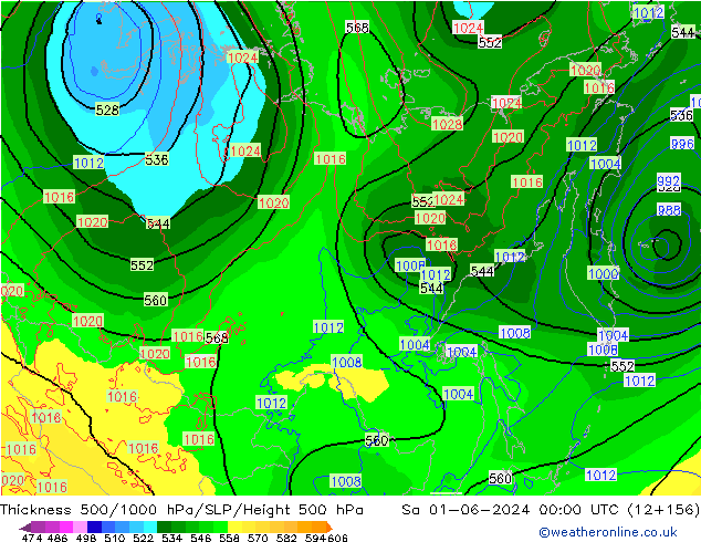 Schichtdicke 500-1000 hPa ECMWF Sa 01.06.2024 00 UTC