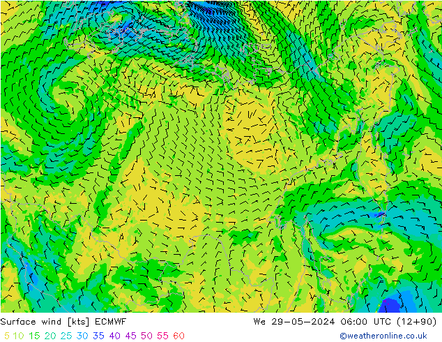 Surface wind ECMWF We 29.05.2024 06 UTC