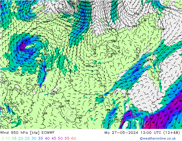 Wind 950 hPa ECMWF Mo 27.05.2024 12 UTC