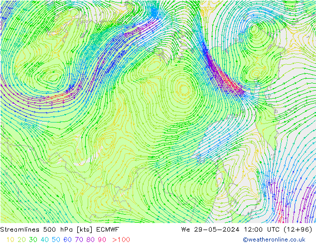 Streamlines 500 hPa ECMWF St 29.05.2024 12 UTC