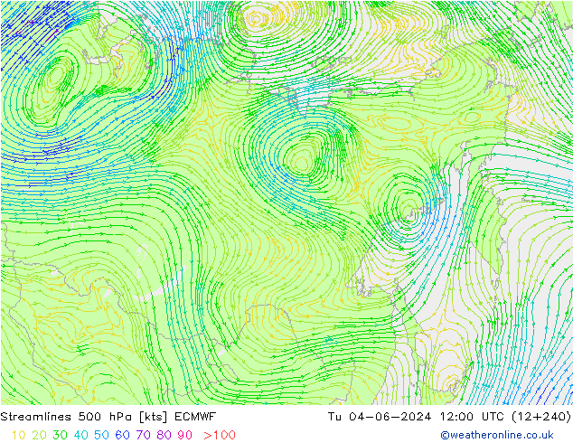 Ligne de courant 500 hPa ECMWF mar 04.06.2024 12 UTC