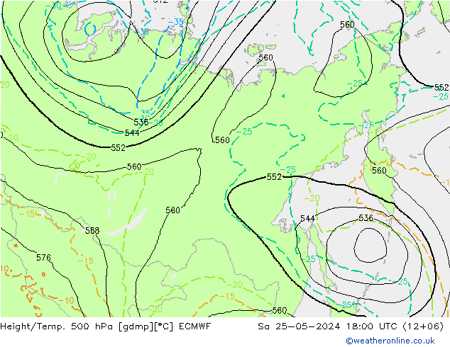 Z500/Yağmur (+YB)/Z850 ECMWF Cts 25.05.2024 18 UTC