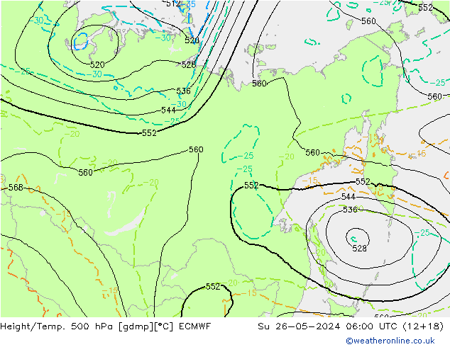 Height/Temp. 500 hPa ECMWF Ne 26.05.2024 06 UTC