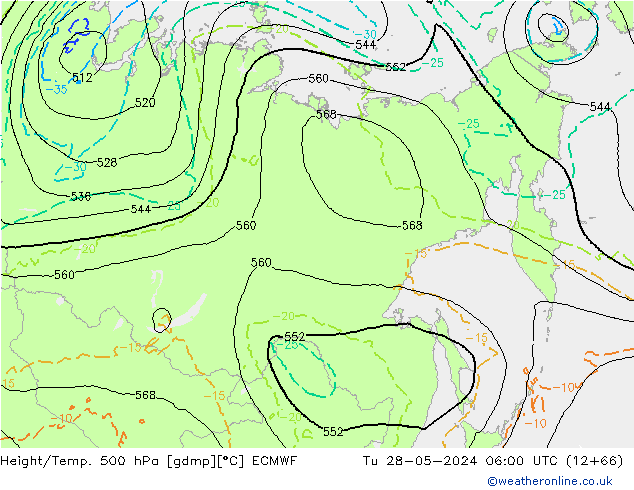 Z500/Rain (+SLP)/Z850 ECMWF Tu 28.05.2024 06 UTC