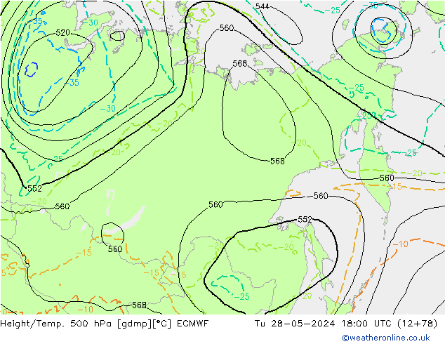 Z500/Rain (+SLP)/Z850 ECMWF Ter 28.05.2024 18 UTC