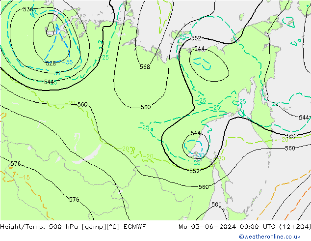 Z500/Rain (+SLP)/Z850 ECMWF Po 03.06.2024 00 UTC