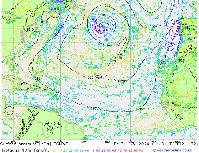 Isotachs (kph) ECMWF пт 31.05.2024 00 UTC