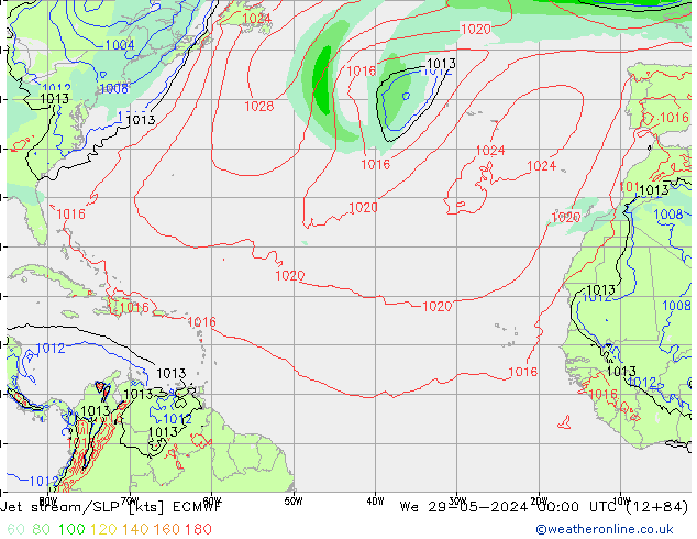 Prąd strumieniowy ECMWF śro. 29.05.2024 00 UTC