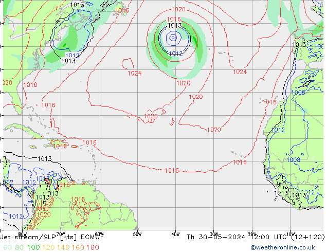 Corriente en chorro ECMWF jue 30.05.2024 12 UTC