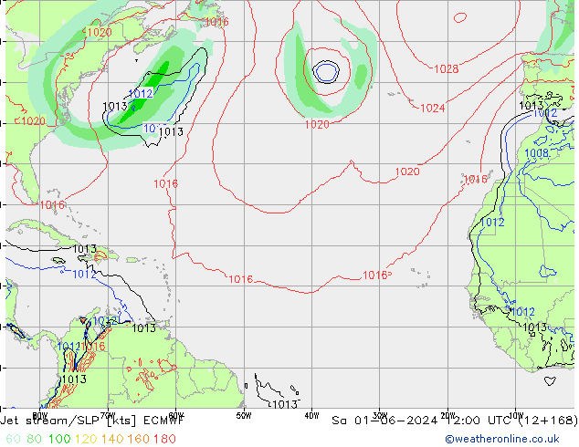 Jet stream/SLP ECMWF Sa 01.06.2024 12 UTC