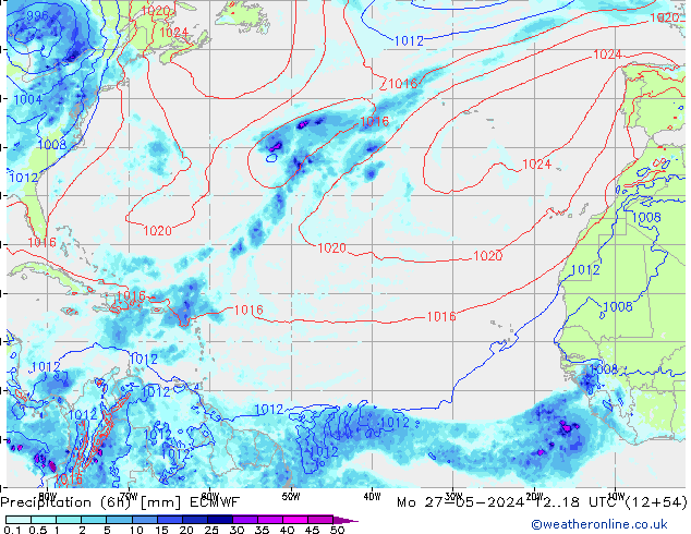 Z500/Rain (+SLP)/Z850 ECMWF pon. 27.05.2024 18 UTC