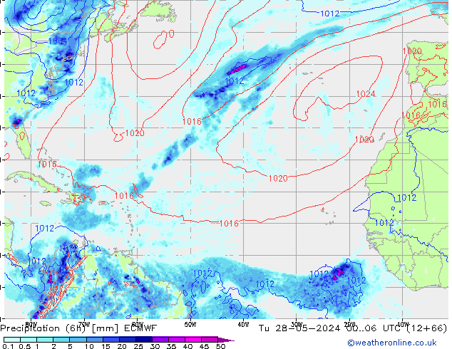 Z500/Rain (+SLP)/Z850 ECMWF Út 28.05.2024 06 UTC