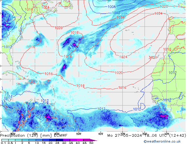 Precipitation (12h) ECMWF Mo 27.05.2024 06 UTC