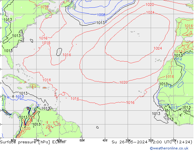 Pressione al suolo ECMWF dom 26.05.2024 12 UTC