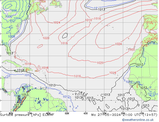 Presión superficial ECMWF lun 27.05.2024 21 UTC