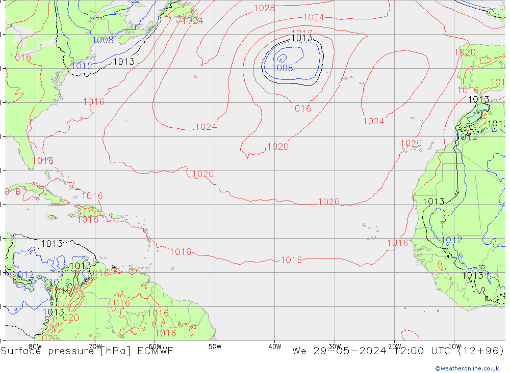 Surface pressure ECMWF We 29.05.2024 12 UTC