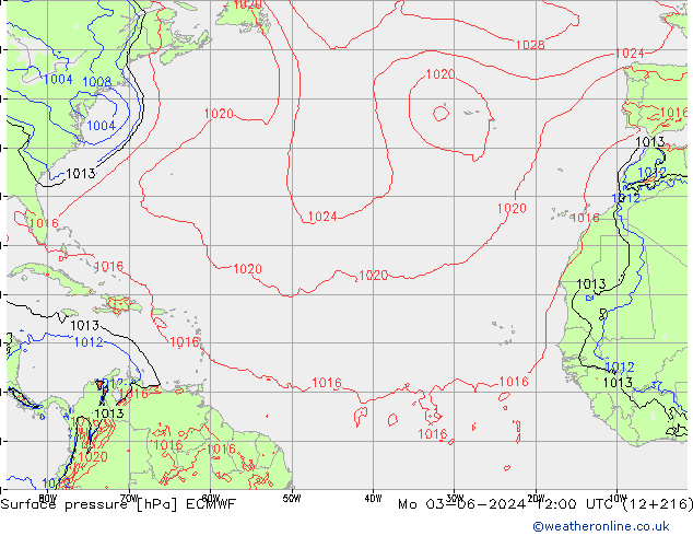 pressão do solo ECMWF Seg 03.06.2024 12 UTC