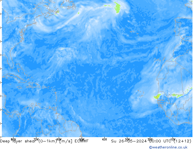 Deep layer shear (0-1km) ECMWF dim 26.05.2024 00 UTC